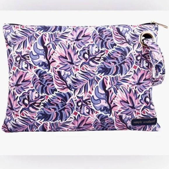 NWT Simply Southern Women's Palm‎ Leaf Leather Large Clutch Bag Purple - Picture 1 of 7